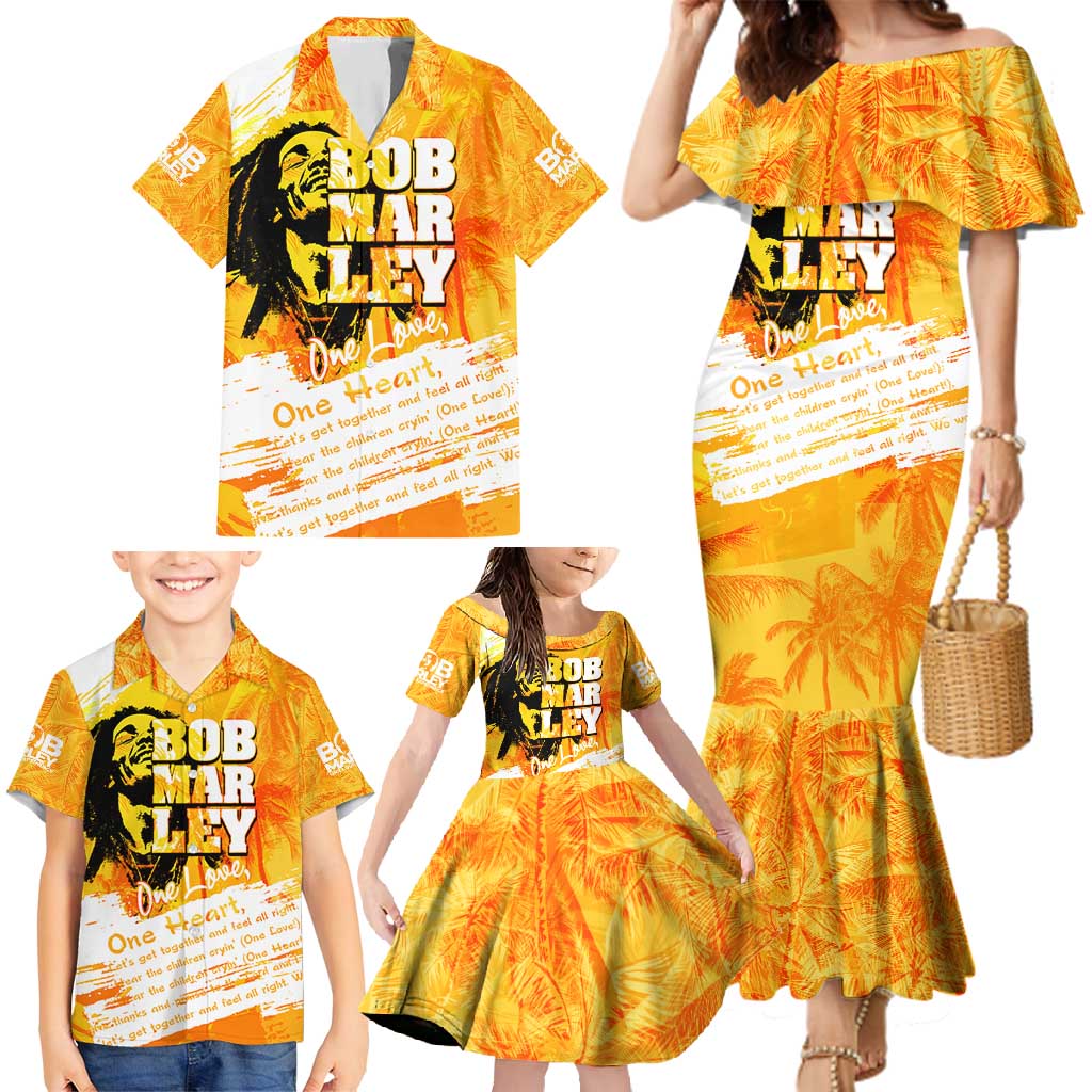 Legend Bob Reggae Family Matching Mermaid Dress and Hawaiian Shirt One Love One Heart Tropical Leaf