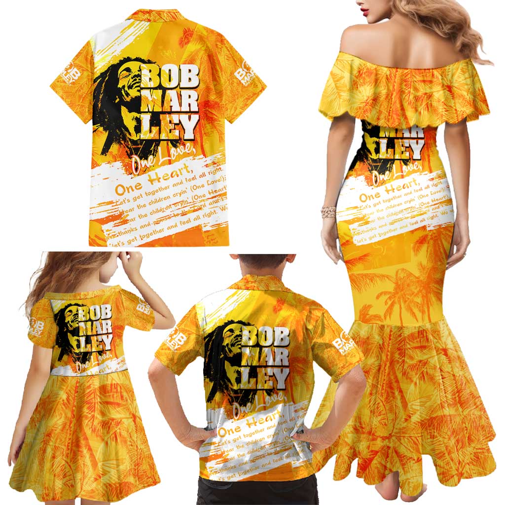 Legend Bob Reggae Family Matching Mermaid Dress and Hawaiian Shirt One Love One Heart Tropical Leaf