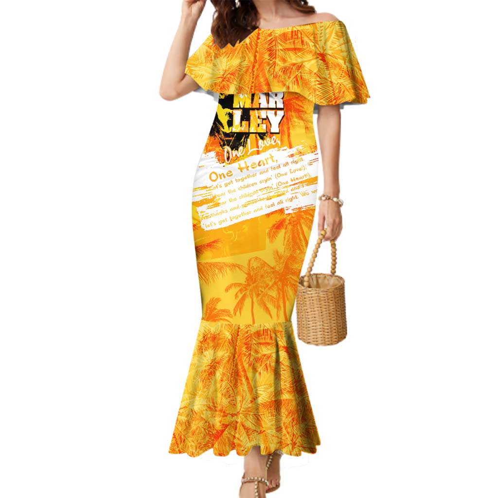 Legend Bob Reggae Family Matching Mermaid Dress and Hawaiian Shirt One Love One Heart Tropical Leaf