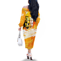 Legend Bob Reggae Family Matching Off The Shoulder Long Sleeve Dress and Hawaiian Shirt One Love One Heart Tropical Leaf