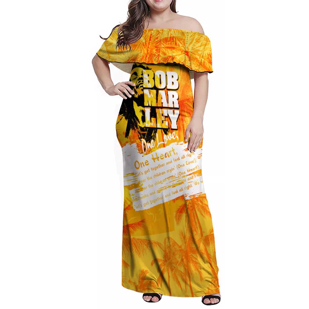 Legend Bob Reggae Family Matching Off Shoulder Maxi Dress and Hawaiian Shirt One Love One Heart Tropical Leaf