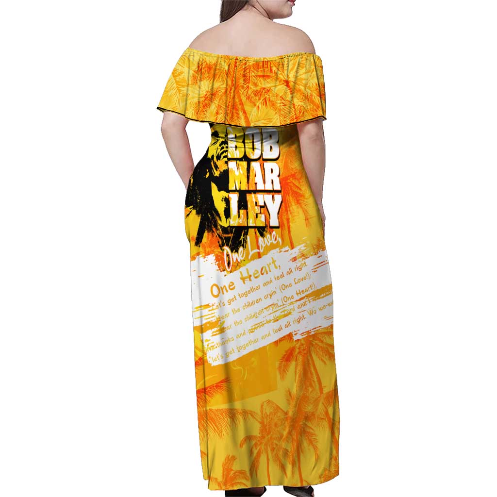 Legend Bob Reggae Family Matching Off Shoulder Maxi Dress and Hawaiian Shirt One Love One Heart Tropical Leaf