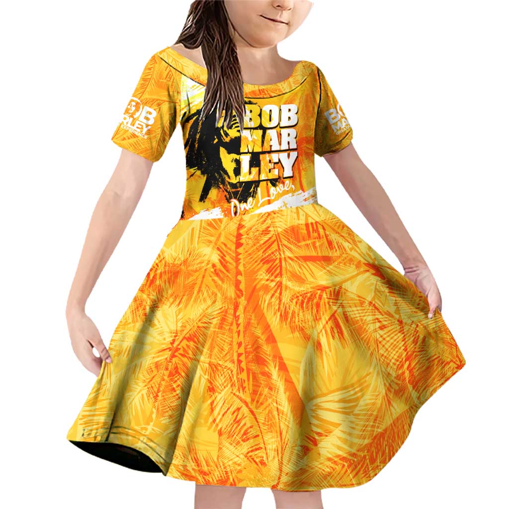 Legend Bob Reggae Family Matching Off Shoulder Short Dress and Hawaiian Shirt One Love One Heart Tropical Leaf
