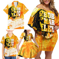 Legend Bob Reggae Family Matching Off Shoulder Short Dress and Hawaiian Shirt One Love One Heart Tropical Leaf