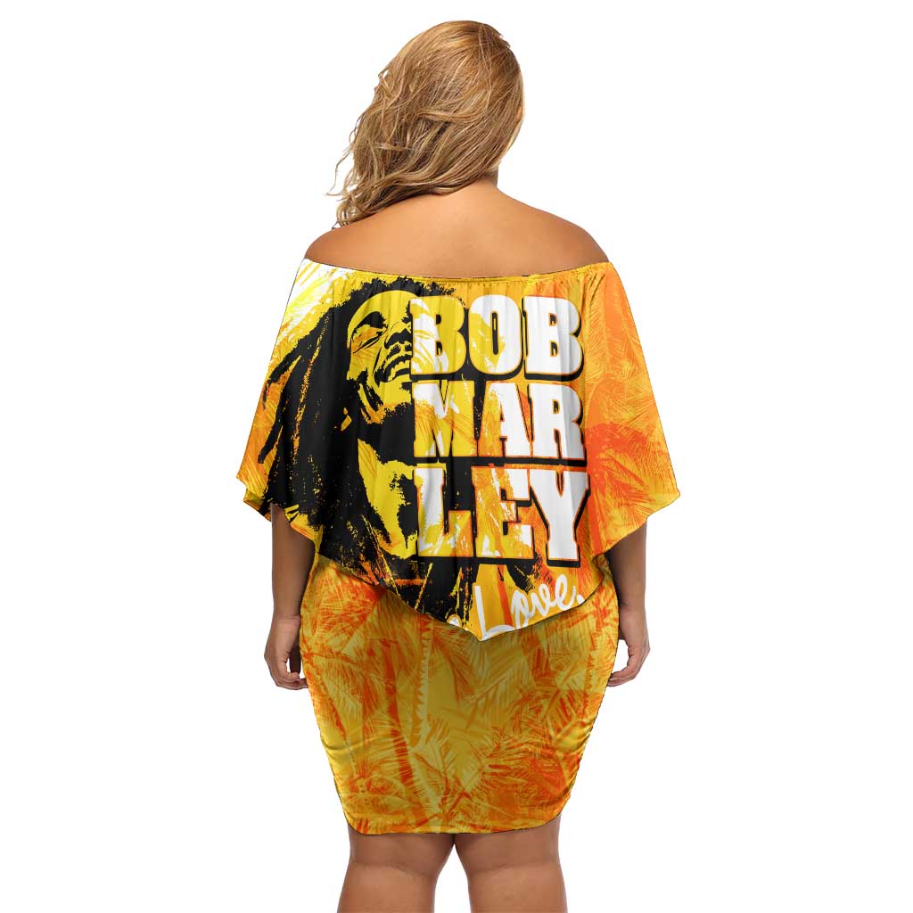 Legend Bob Reggae Family Matching Off Shoulder Short Dress and Hawaiian Shirt One Love One Heart Tropical Leaf