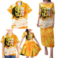 Legend Bob Reggae Family Matching Puletasi and Hawaiian Shirt One Love One Heart Tropical Leaf