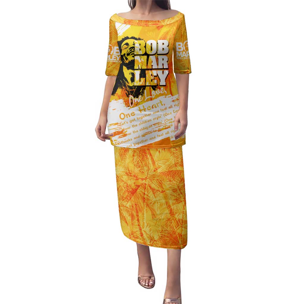 Legend Bob Reggae Family Matching Puletasi and Hawaiian Shirt One Love One Heart Tropical Leaf