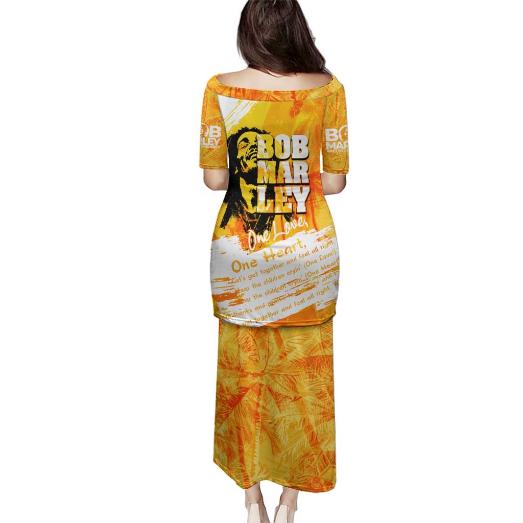 Legend Bob Reggae Family Matching Puletasi and Hawaiian Shirt One Love One Heart Tropical Leaf