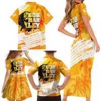 Legend Bob Reggae Family Matching Short Sleeve Bodycon Dress and Hawaiian Shirt One Love One Heart Tropical Leaf