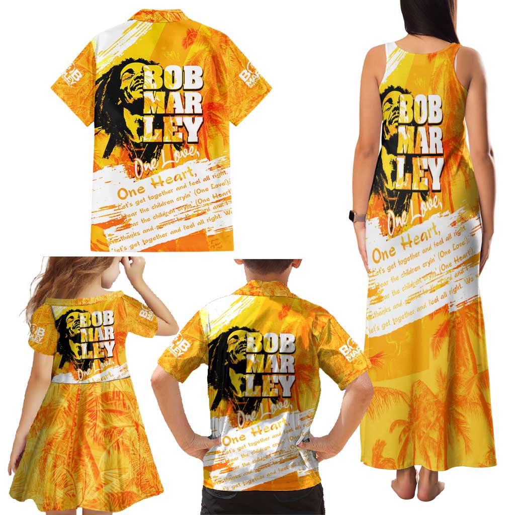 Legend Bob Reggae Family Matching Tank Maxi Dress and Hawaiian Shirt One Love One Heart Tropical Leaf