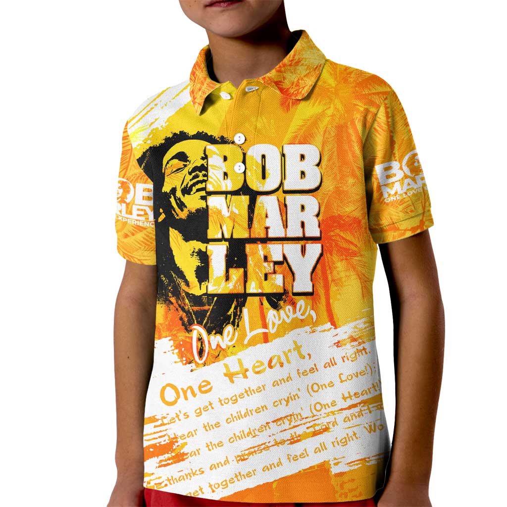 Legend Bob Reggae Kid Polo Shirt One Love One Heart Tropical Leaf