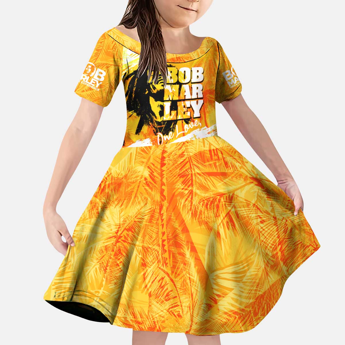 Legend Bob Reggae Kid Short Sleeve Dress One Love One Heart Tropical Leaf