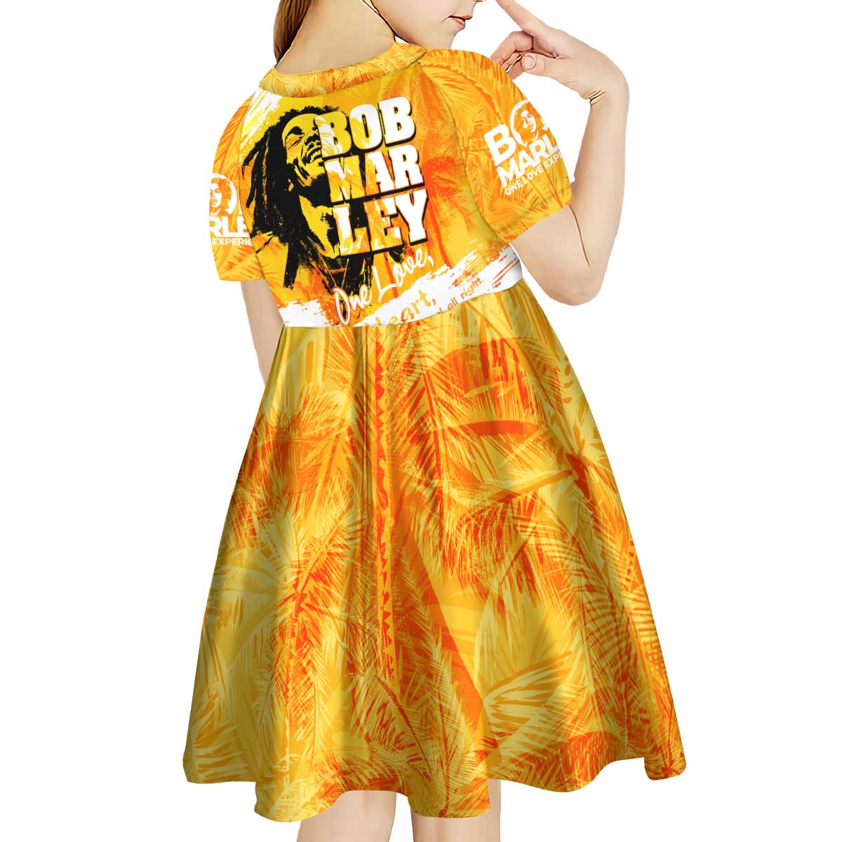 Legend Bob Reggae Kid Short Sleeve Dress One Love One Heart Tropical Leaf