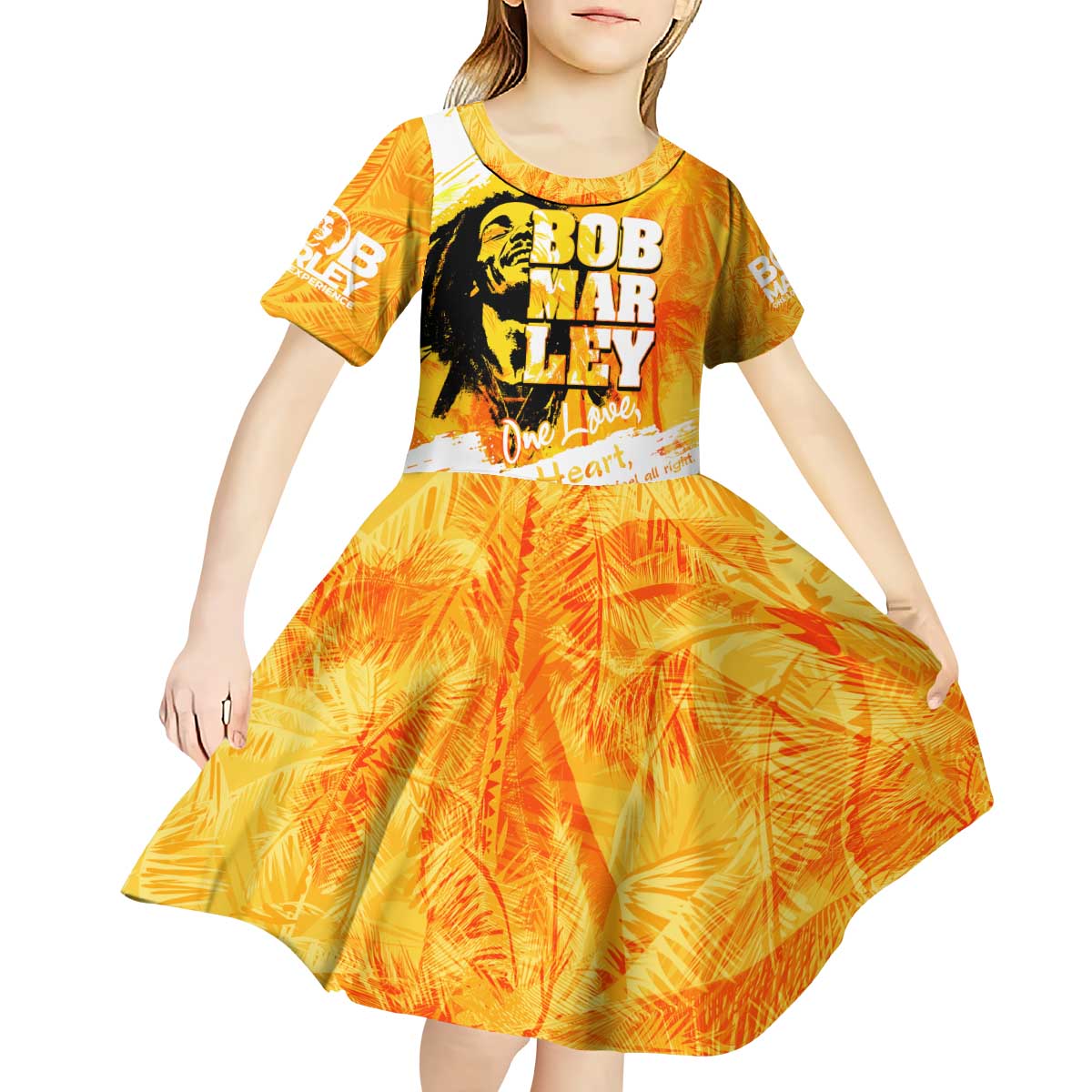 Legend Bob Reggae Kid Short Sleeve Dress One Love One Heart Tropical Leaf