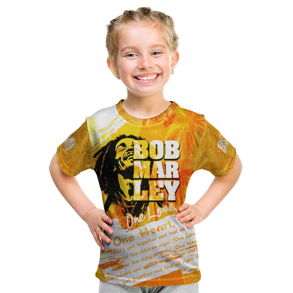 Legend Bob Reggae Kid T Shirt One Love One Heart Tropical Leaf
