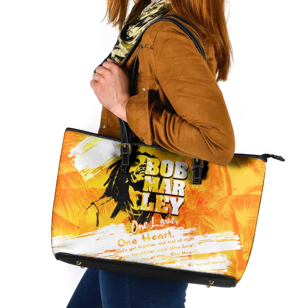 Legend Bob Reggae Leather Tote Bag One Love One Heart Tropical Leaf