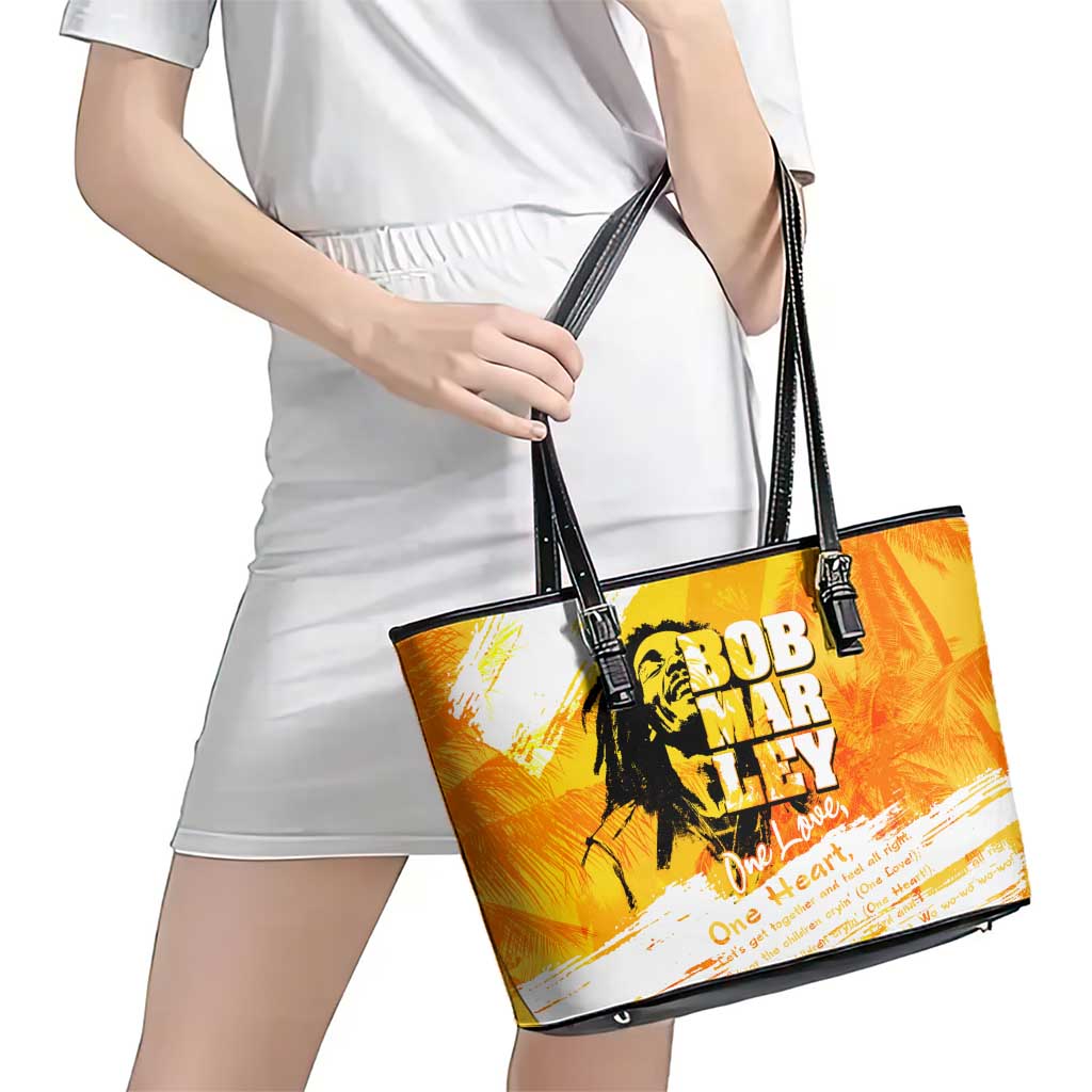 Legend Bob Reggae Leather Tote Bag One Love One Heart Tropical Leaf