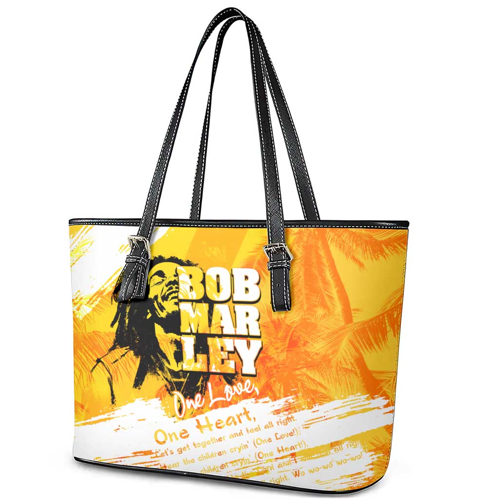 Legend Bob Reggae Leather Tote Bag One Love One Heart Tropical Leaf