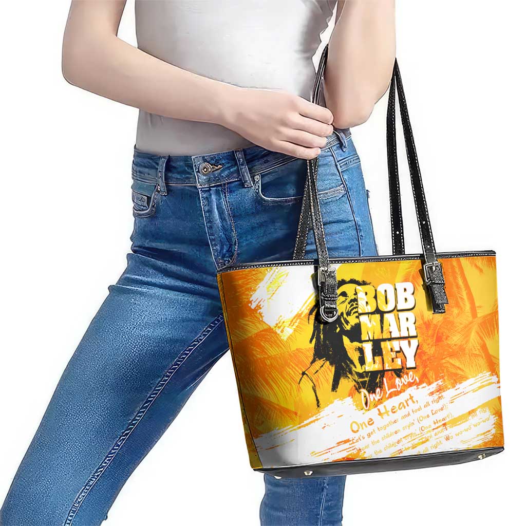 Legend Bob Reggae Leather Tote Bag One Love One Heart Tropical Leaf