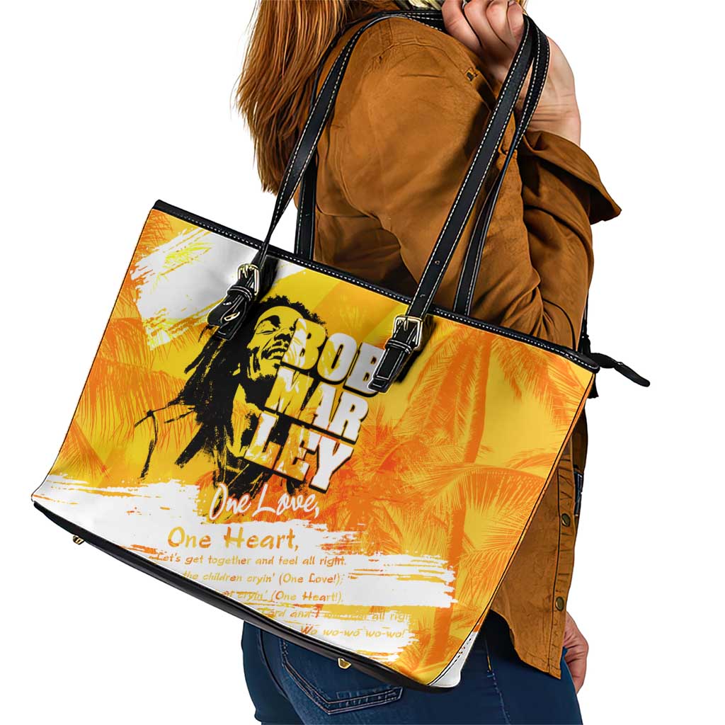 Legend Bob Reggae Leather Tote Bag One Love One Heart Tropical Leaf