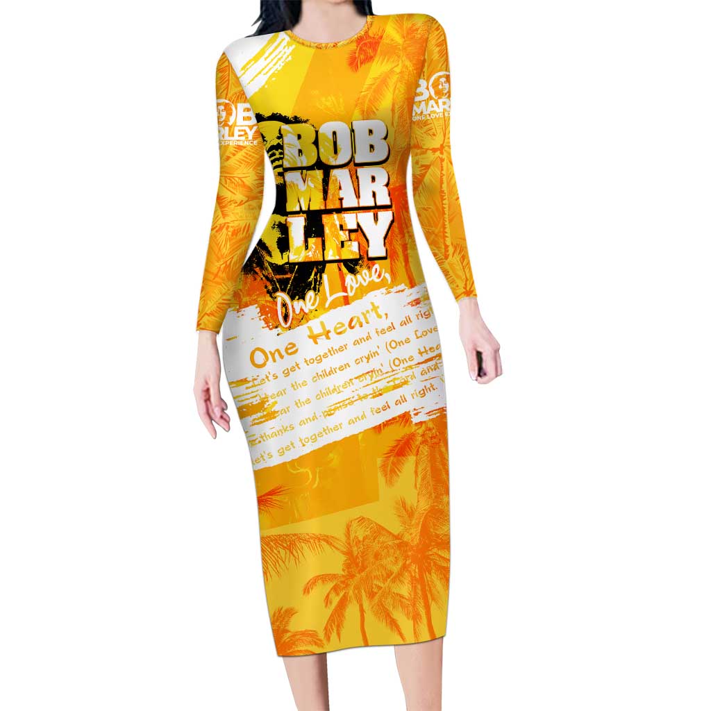 Legend Bob Reggae Long Sleeve Bodycon Dress One Love One Heart Tropical Leaf