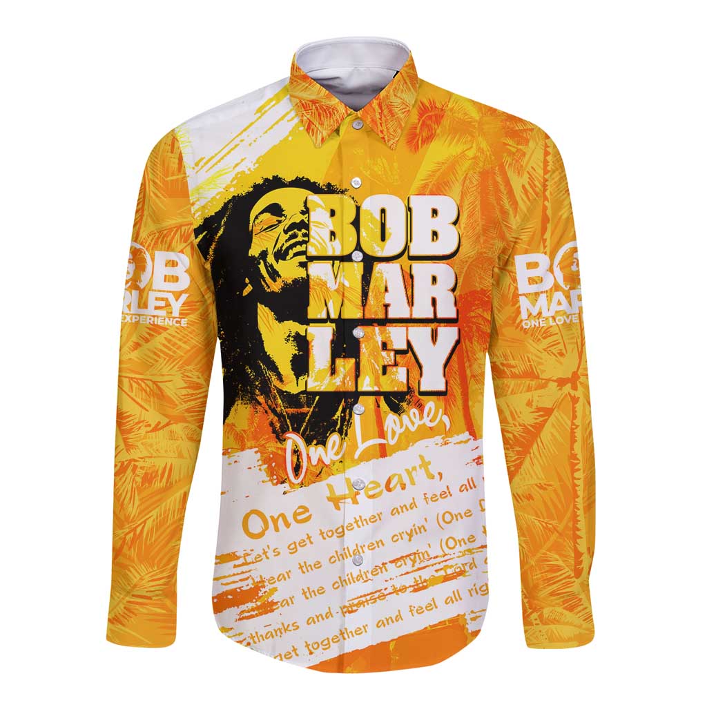 Legend Bob Reggae Long Sleeve Button Shirt One Love One Heart Tropical Leaf