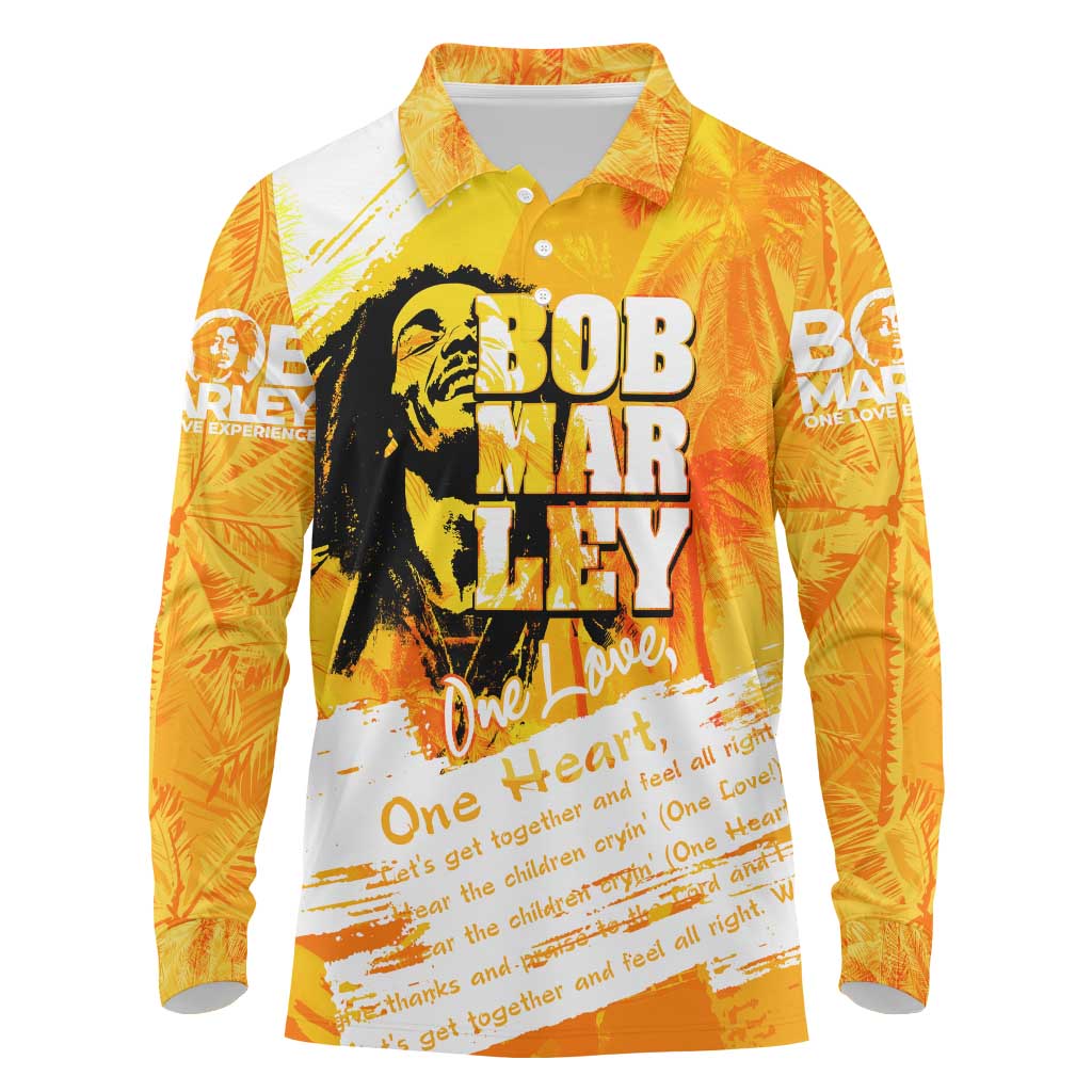 Legend Bob Reggae Long Sleeve Polo Shirt One Love One Heart Tropical Leaf