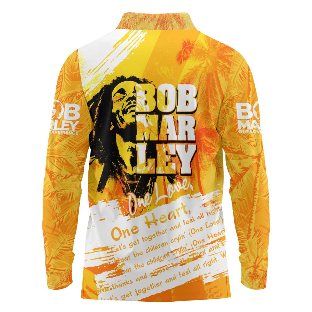 Legend Bob Reggae Long Sleeve Polo Shirt One Love One Heart Tropical Leaf