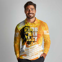 Legend Bob Reggae Long Sleeve Polo Shirt One Love One Heart Tropical Leaf