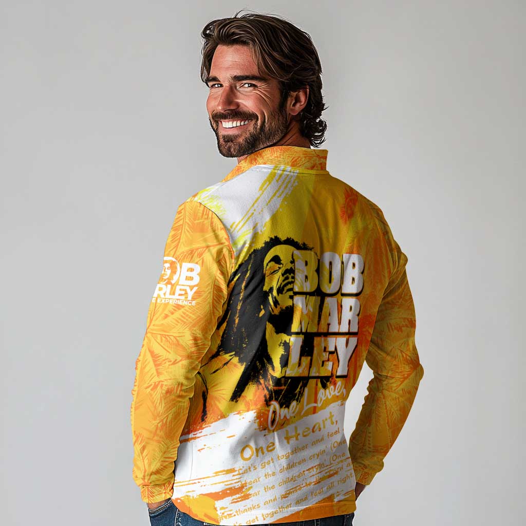Legend Bob Reggae Long Sleeve Polo Shirt One Love One Heart Tropical Leaf