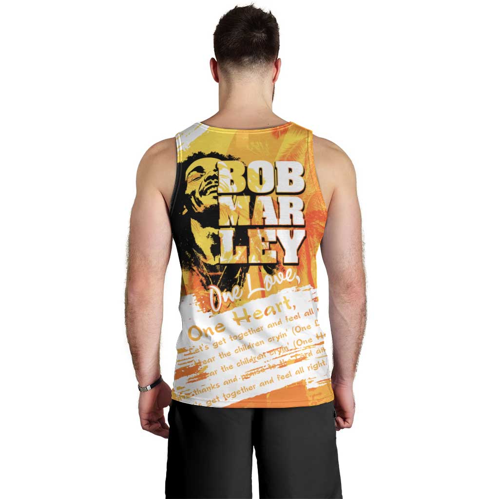 Legend Bob Reggae Men Tank Top One Love One Heart Tropical Leaf