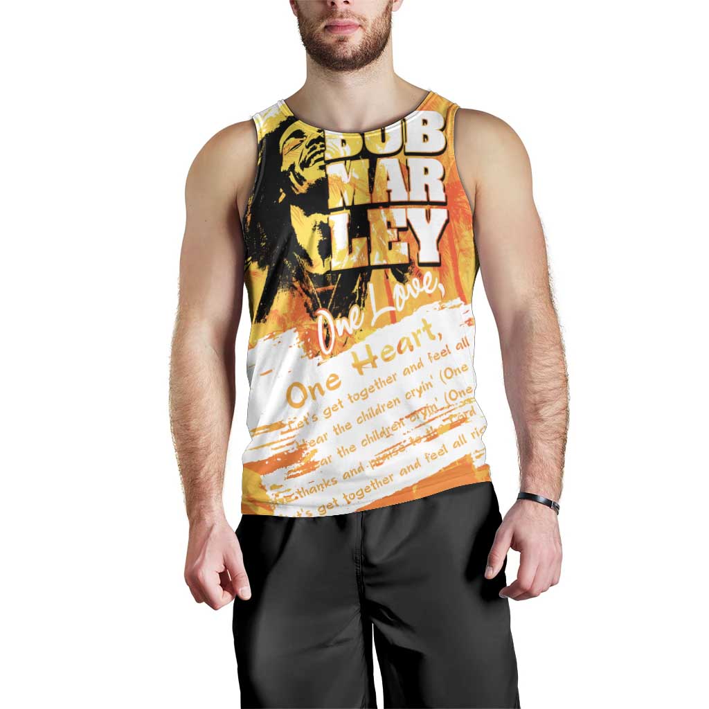 Legend Bob Reggae Men Tank Top One Love One Heart Tropical Leaf