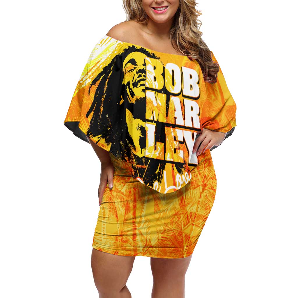 Legend Bob Reggae Off Shoulder Short Dress One Love One Heart Tropical Leaf