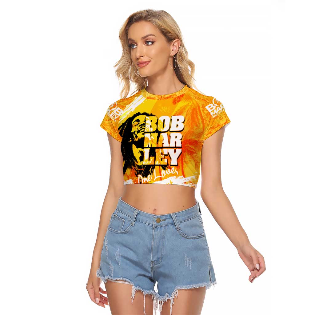Legend Bob Reggae Raglan Cropped T Shirt One Love One Heart Tropical Leaf