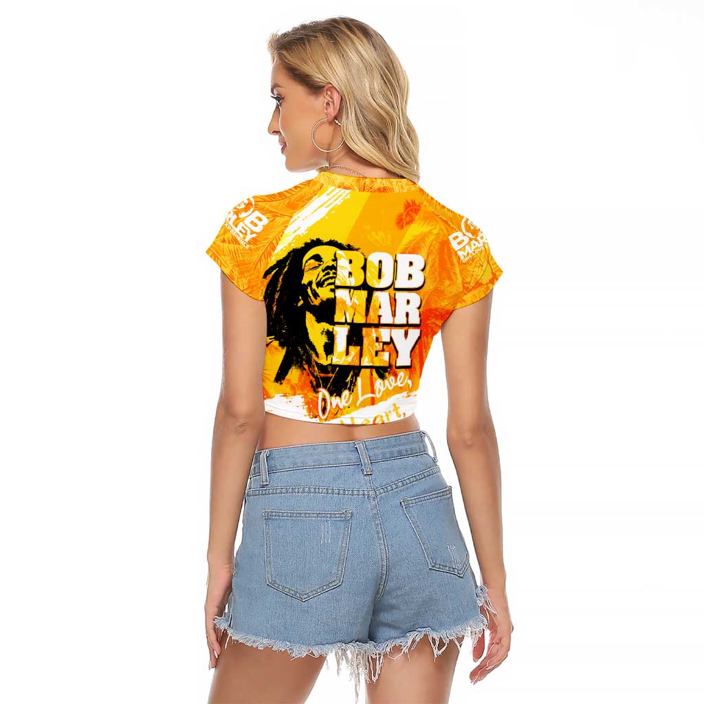 Legend Bob Reggae Raglan Cropped T Shirt One Love One Heart Tropical Leaf