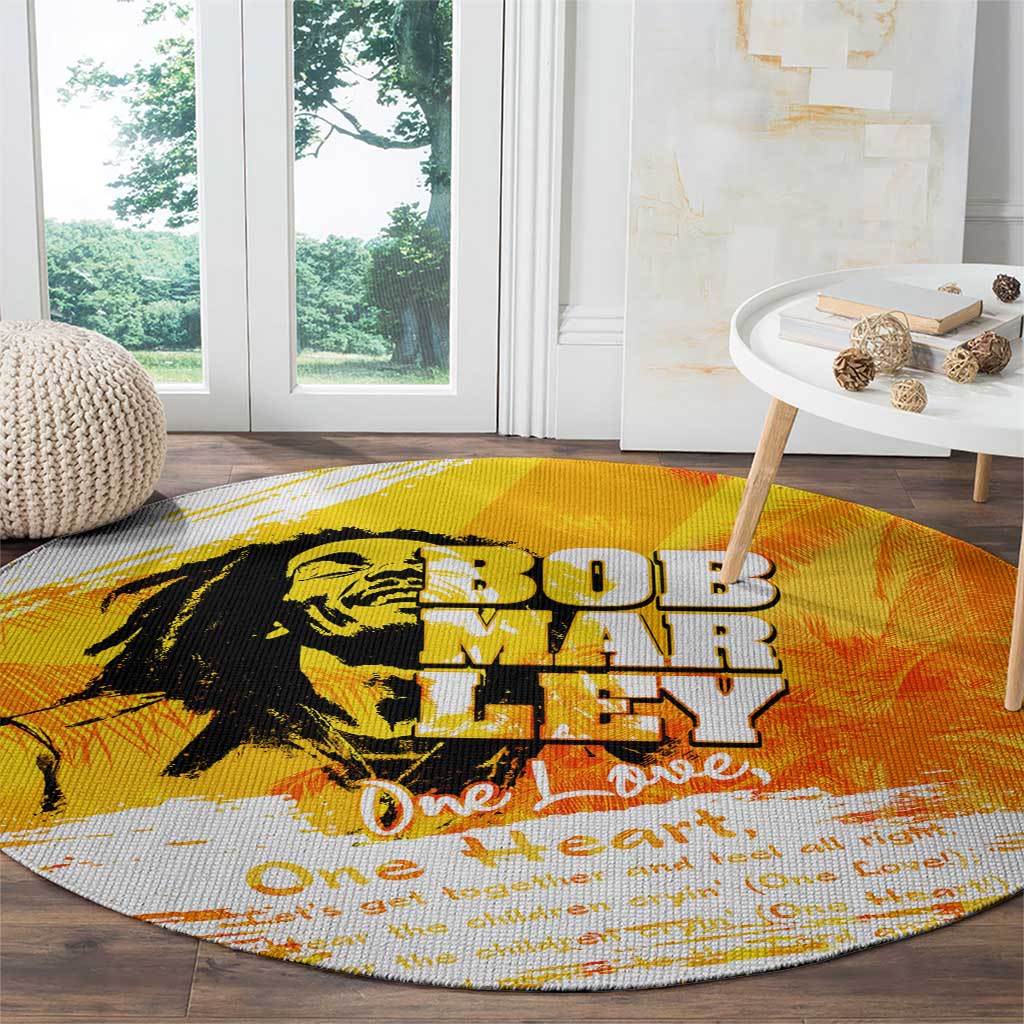 Legend Bob Reggae Round Carpet One Love One Heart Tropical Leaf
