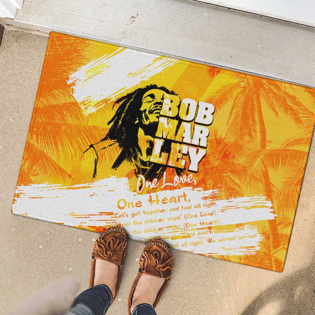 Legend Bob Reggae Rubber Doormat One Love One Heart Tropical Leaf