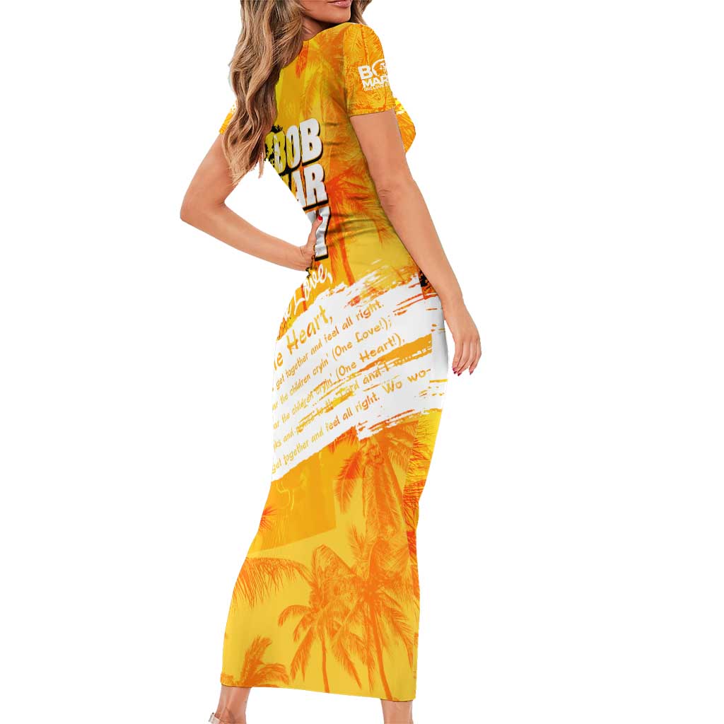 Legend Bob Reggae Short Sleeve Bodycon Dress One Love One Heart Tropical Leaf