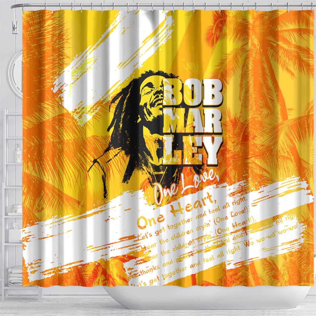 Legend Bob Reggae Shower Curtain One Love One Heart Tropical Leaf