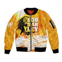 Legend Bob Reggae Sleeve Zip Bomber Jacket One Love One Heart Tropical Leaf