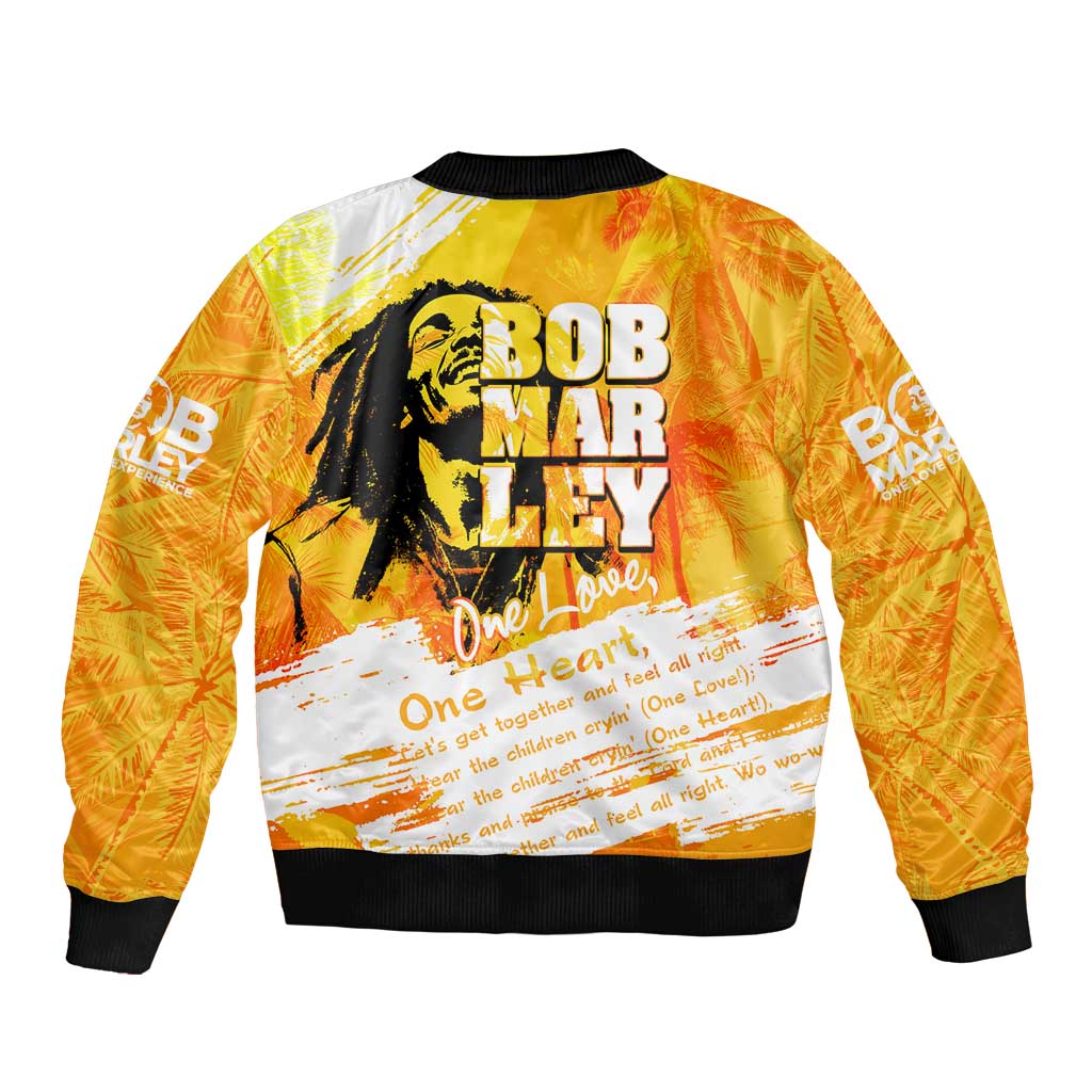 Legend Bob Reggae Sleeve Zip Bomber Jacket One Love One Heart Tropical Leaf