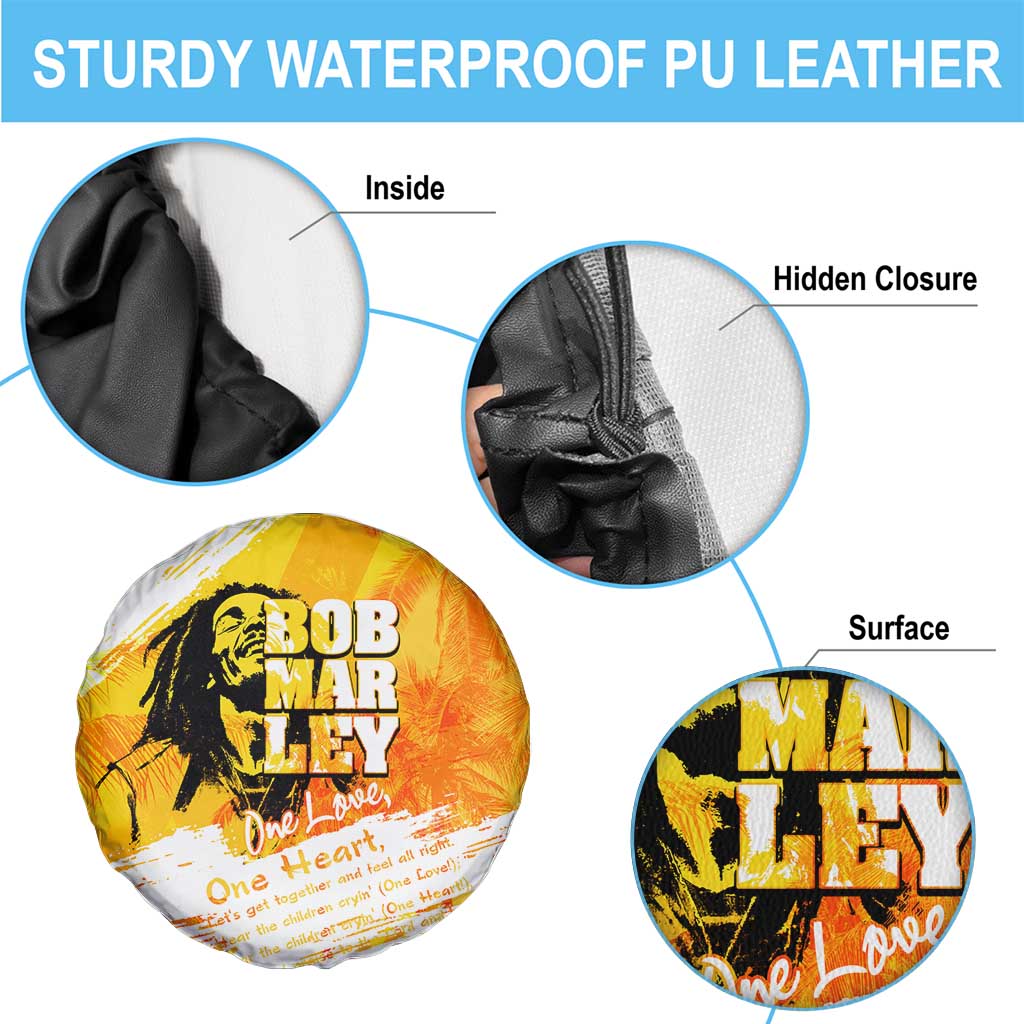 Legend Bob Reggae Spare Tire Cover One Love One Heart Tropical Leaf