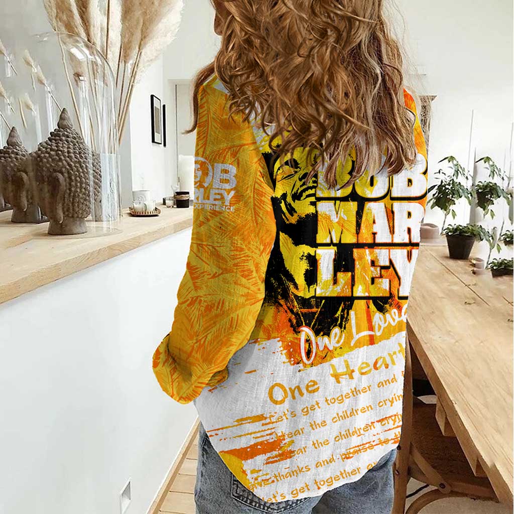 Legend Bob Reggae Women Casual Shirt One Love One Heart Tropical Leaf