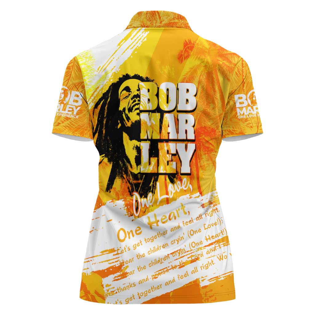 Legend Bob Reggae Women Polo Shirt One Love One Heart Tropical Leaf