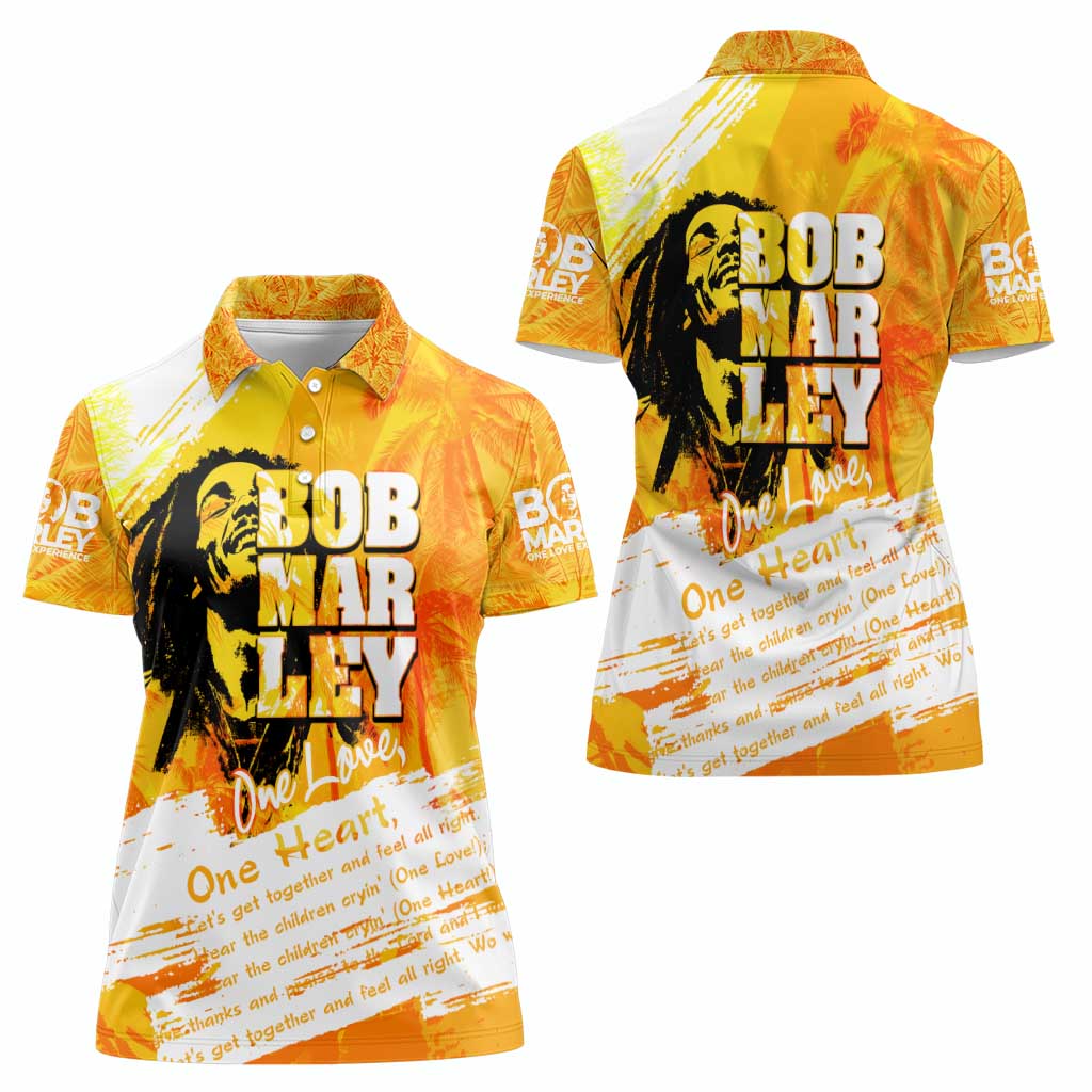 Legend Bob Reggae Women Polo Shirt One Love One Heart Tropical Leaf