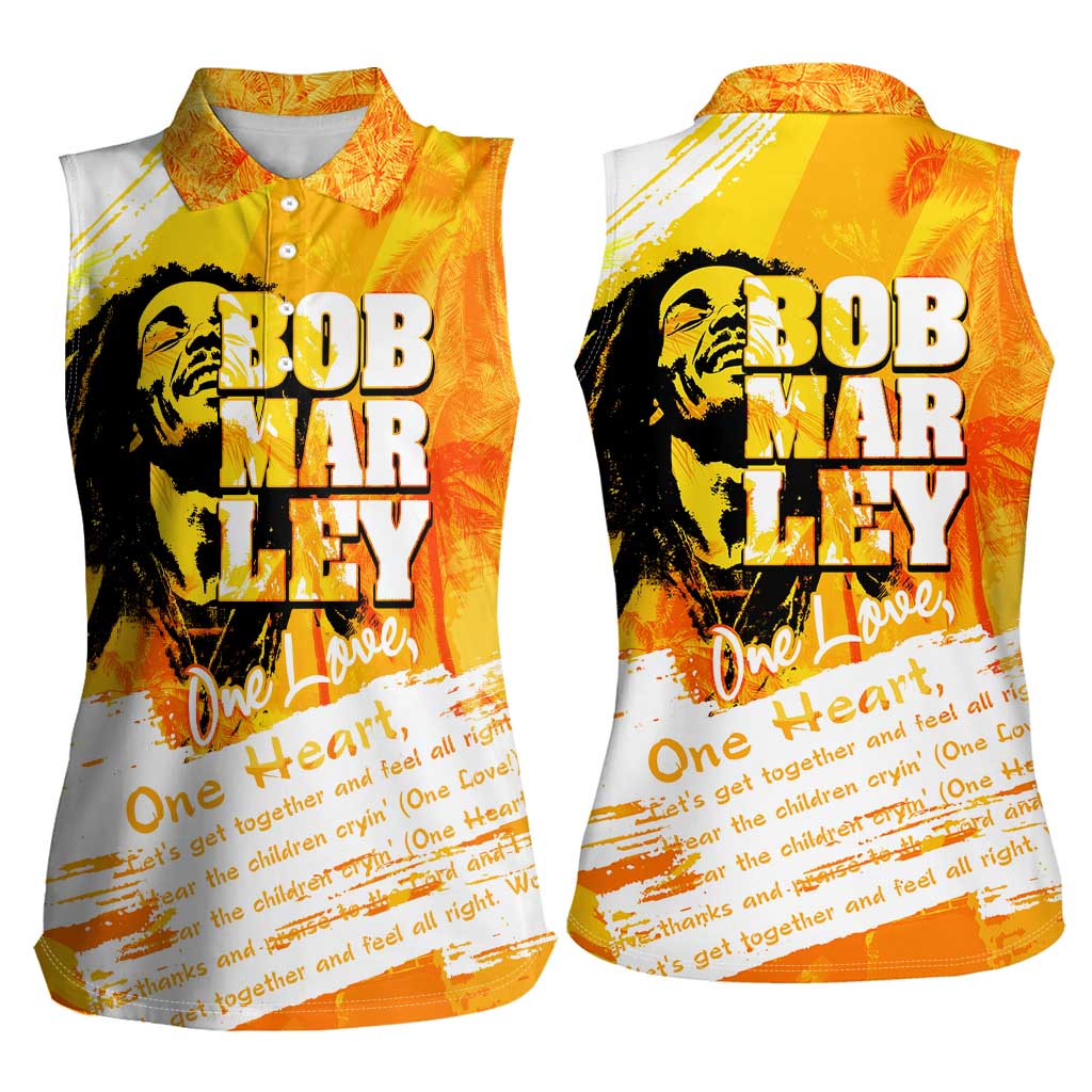 Legend Bob Reggae Women Sleeveless Polo Shirt One Love One Heart Tropical Leaf