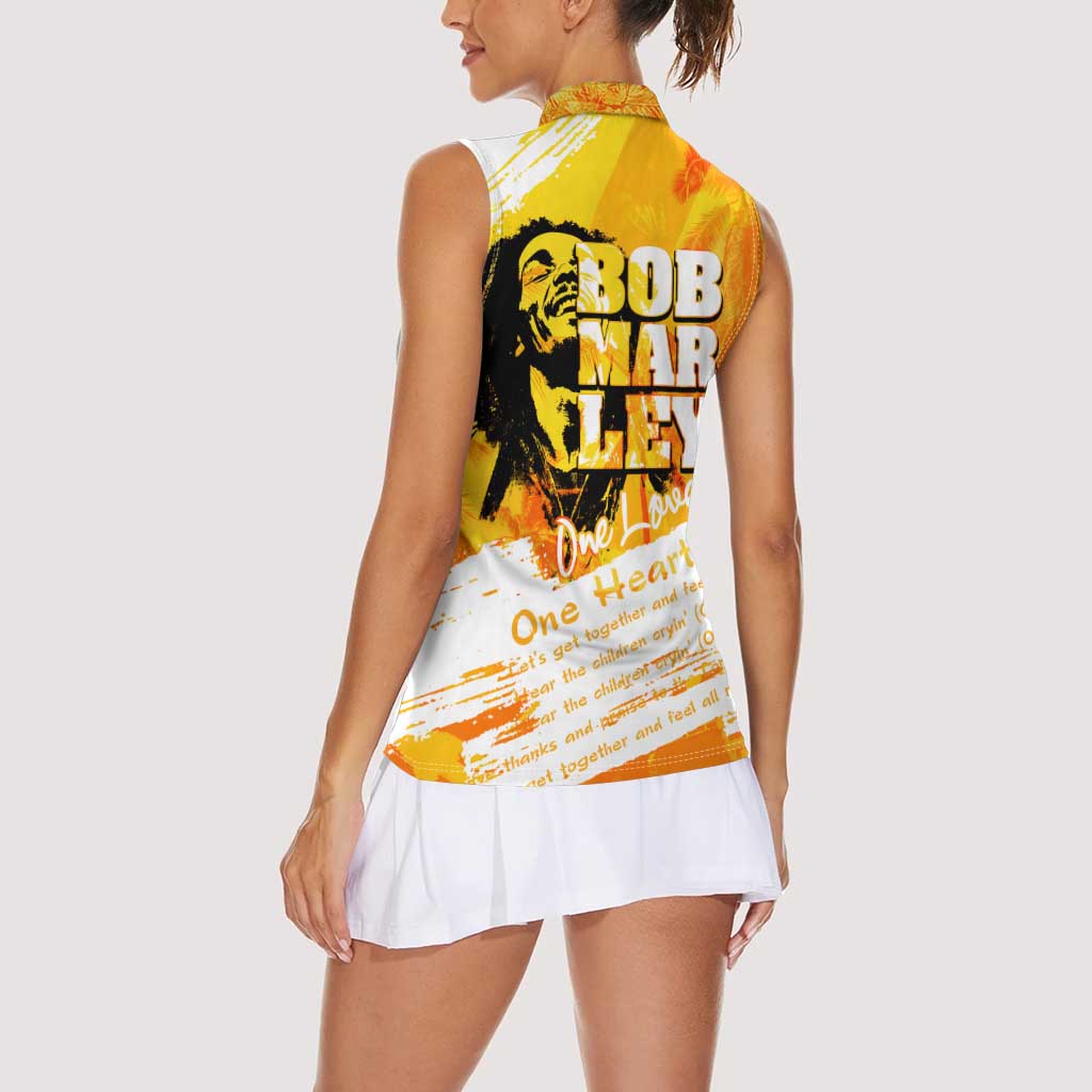Legend Bob Reggae Women Sleeveless Polo Shirt One Love One Heart Tropical Leaf