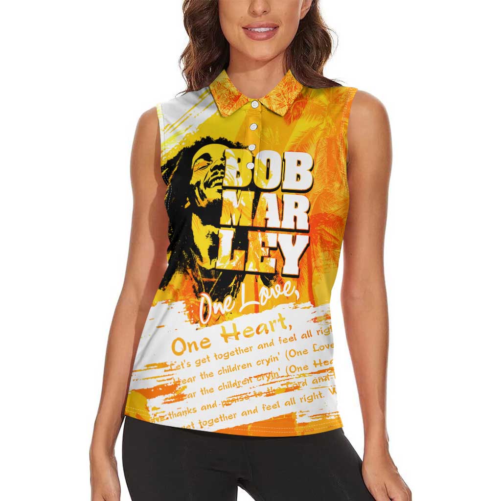 Legend Bob Reggae Women Sleeveless Polo Shirt One Love One Heart Tropical Leaf