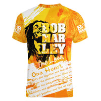 Legend Bob Reggae Women V-Neck T-Shirt One Love One Heart Tropical Leaf