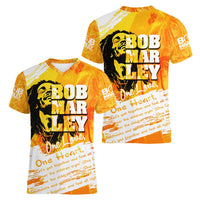 Legend Bob Reggae Women V-Neck T-Shirt One Love One Heart Tropical Leaf